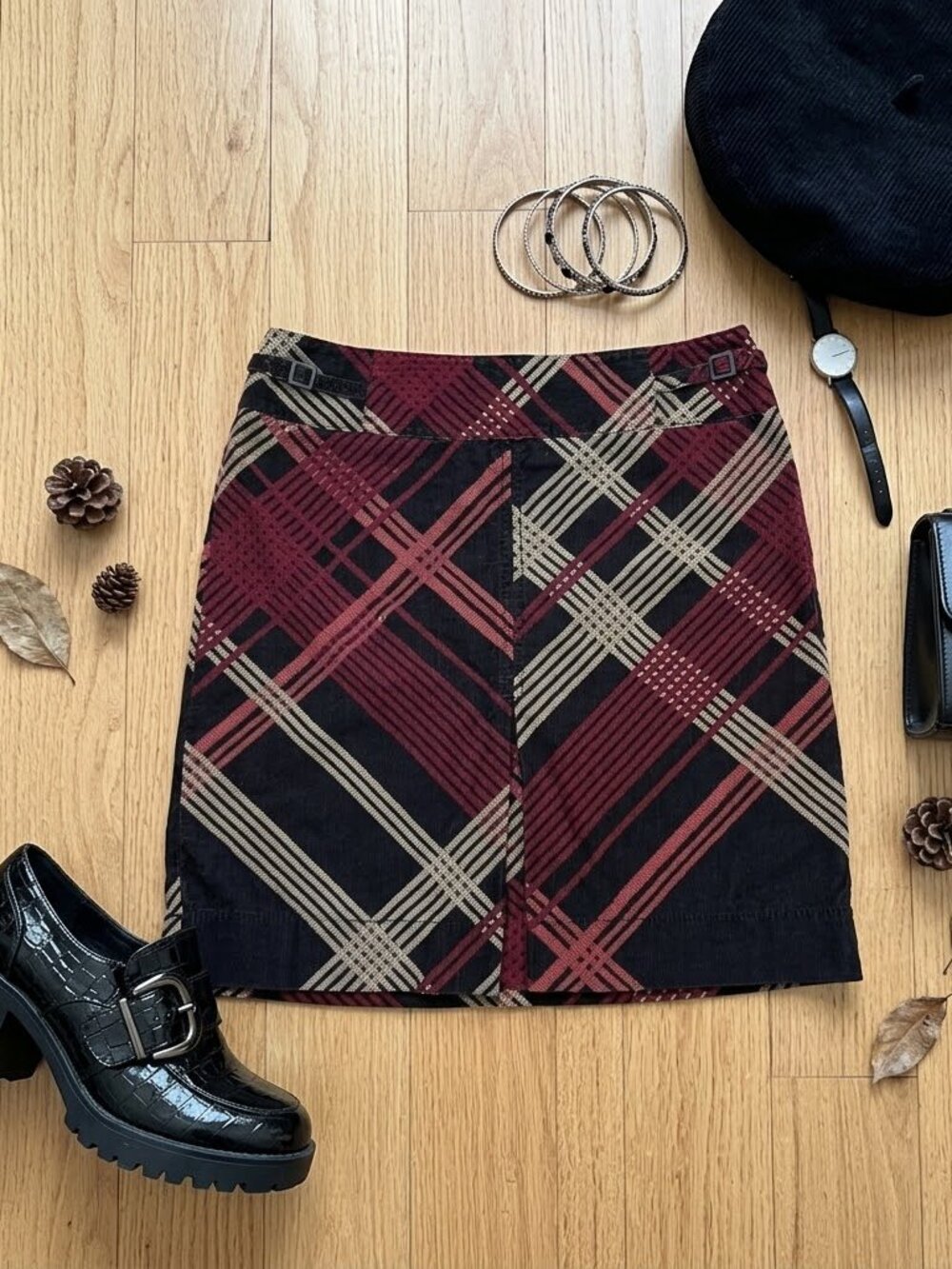 Ann Taylor Loft Size 2 Corduroy Straight Skirt Plaid Preppy Academia Poetcore